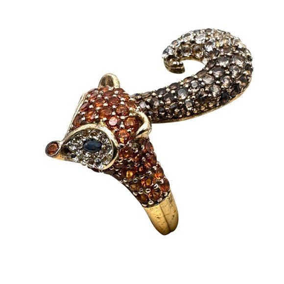 Multi Gemstone Fox Gold Over Sterling Silver Ring Size 6 - Picture 3 of 4